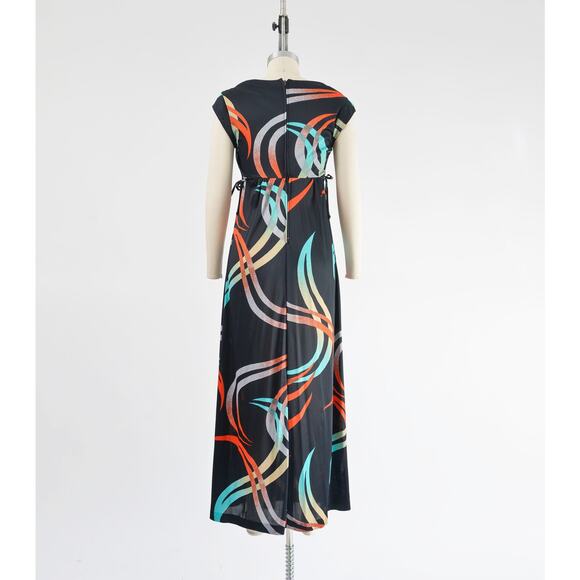 Vintage Black Maxi Dress with Red and Blue Accents - Picture 6 of 9